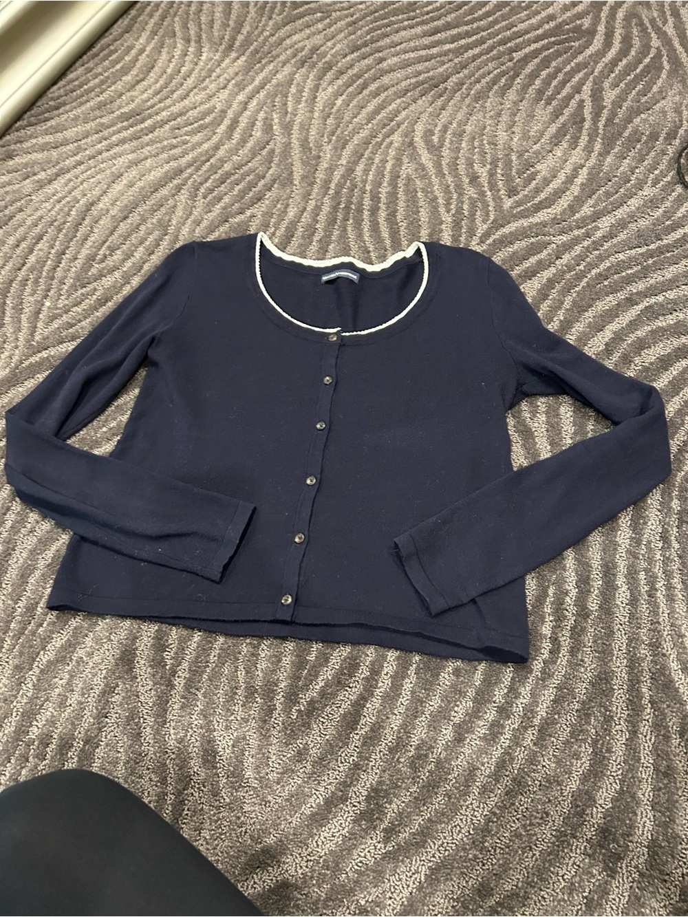 Brandy Melville Navy Button-Front Long Sleeve Top with White Neck Trim